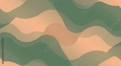 Slika na platnu Abstract Wavy Layers in Earthy Tones Green and Peach Gradient Design 1