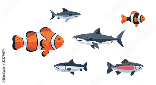 Flat Fish Icon Set for Web and App Design