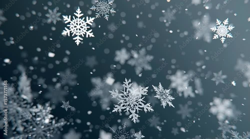 Beautiful Falling Snowflakes Creating a Winter Wonderland Scene with Soft Focus Background and Gentle Bokeh Effect