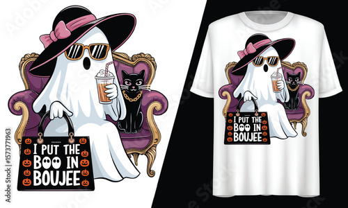 I Put the Boo in Boujee, Ghost Halloween, T-Shirt Design.