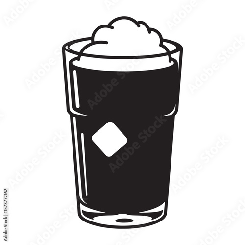 Vector illustration of a refreshing cold drink with whipped cream and ice in a tall glass