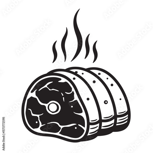 Vector illustration of sizzling steak slices with emanating heat and delicious appearance