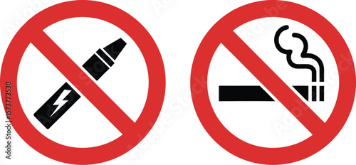 Two signs showing no vaping and no smoking with red circles and a white background image view