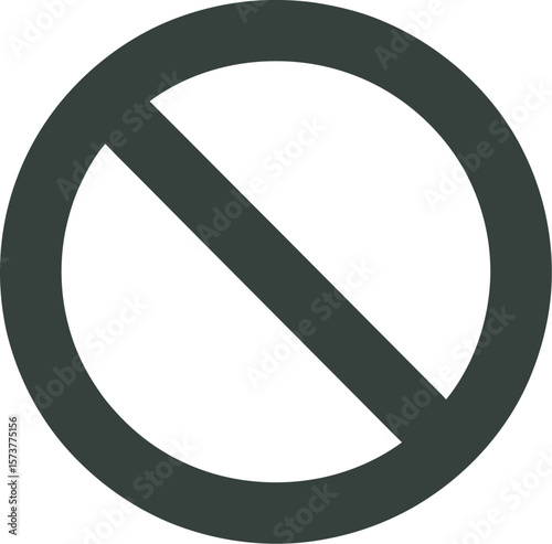 A simple graphic of a dark gray circle with a diagonal line through it on a white background