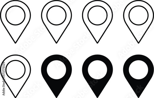 Eight location pin icons arranged in two rows with varying fill states on a white background