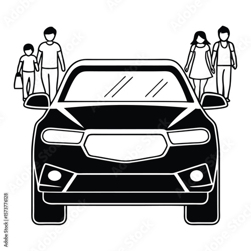Family and car silhouette