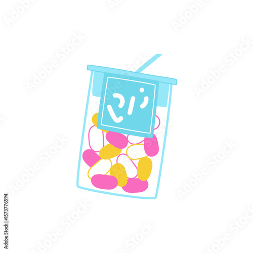 Packaging with delicious candies. Retro transparent box with dragee. Deliciousness for children. Vector illustration