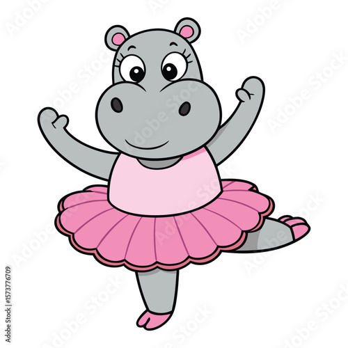 Cute cartoon hippo ballerina in pink tutu ballet
