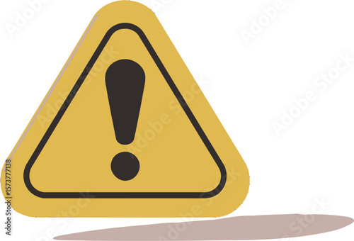 A yellow triangle warning sign with a black exclamation mark on a plain light background view