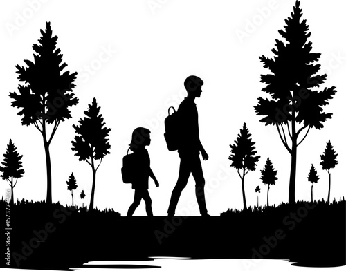 brother and sister going to school, silhouette, tree, bicycle, bike, couple, park, illustration, nature, woman, vector, family, love, people, cycling, spring, child, ride, cyclist, boy, sport, sky, cy