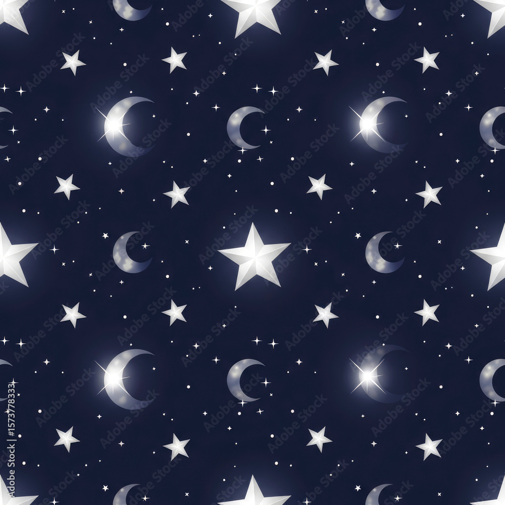 Naklejka premium Celestial Night: Seamless Star and Moon Pattern Design