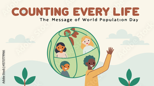 World population day counting every life message awareness celebration people diversity unity illustration