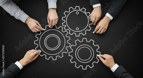 Teamwork and Collaboration Concept with Interlocking Gears on Blackboard