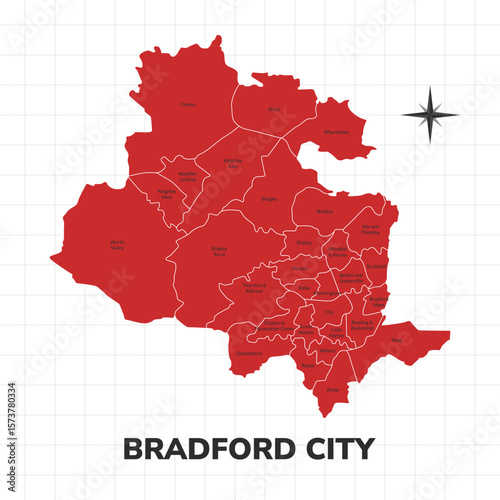Bradford City map illustration. Map of the City in England
