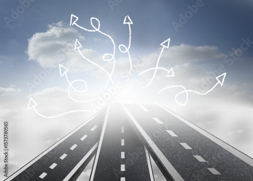 Arrows on sky background with streets