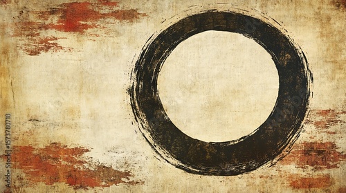 Abstract circle design on aged paper texture.