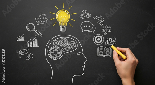 Innovation and Creative Thinking Concept with Chalk Drawing on Blackboard