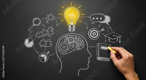 Innovation and Creative Thinking Concept with Chalk Drawing on Blackboard