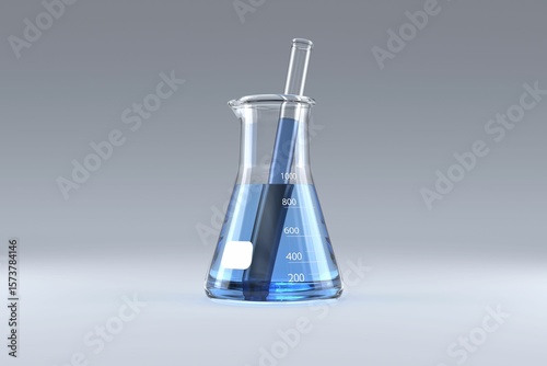 Laboratory flask with blue solution