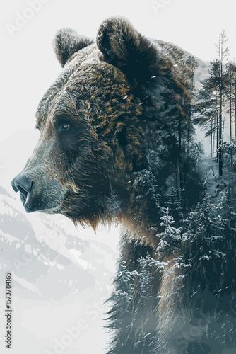 a portrait of a Grizzly bear in an X-ray style