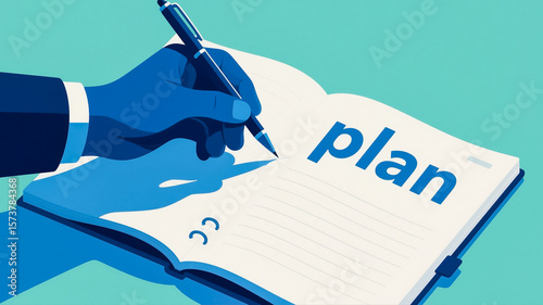 Creative strategy planning illustration concept writing business plans and making action plans