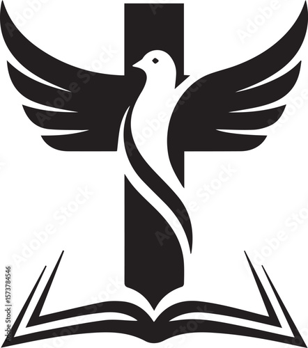 A holy cross is holding dove and scripture