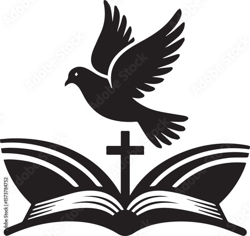 A dove, Bible and cross christian logo transparent vector png 