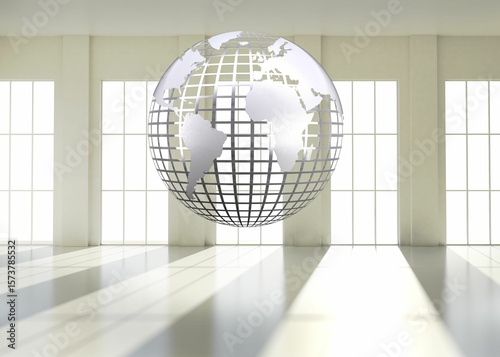 Fototapeta Naklejka Na Ścianę i Meble -  Silver globe floating in room