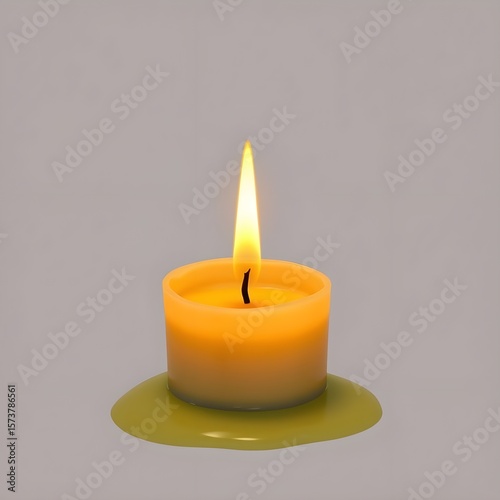 A candle burned low but still lit, wax pooled beneath.
