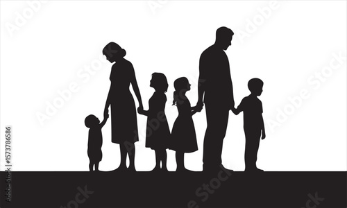 Parent and Child Holding Hands Silhouette – Family Bonding Vector Illustration in Black and White