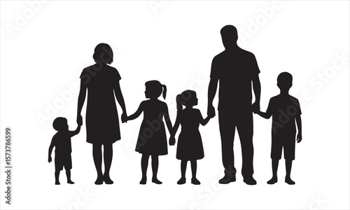Parent and Child Holding Hands Silhouette – Family Bonding Vector Illustration in Black and White