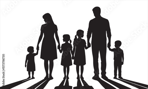 Parent and Child Holding Hands Silhouette – Family Bonding Vector Illustration in Black and White