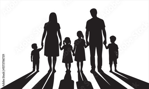 Parent and Child Holding Hands Silhouette – Family Bonding Vector Illustration in Black and White