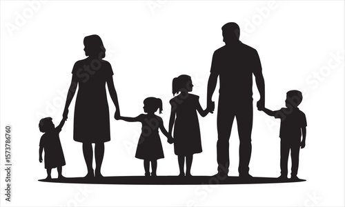 Parent and Child Holding Hands Silhouette – Family Bonding Vector Illustration in Black and White