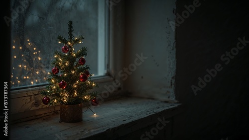 A Symbol of Hope A Tiny, Illuminated Christmas Tree in a Cold, Forgotten Space