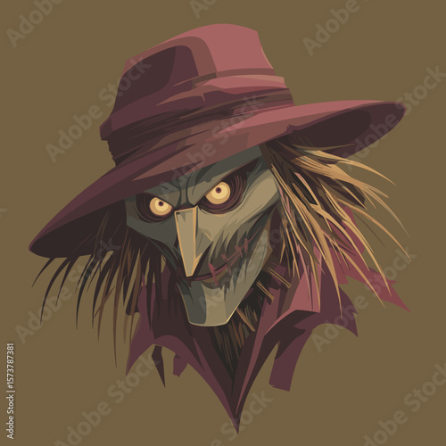 Scary Evil Scarecrow face vector illustration. Horror concept