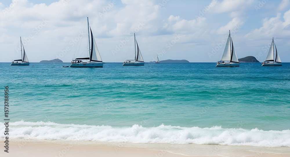 Obraz premium Sailing Paradise Catamarans at Sea