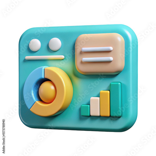 3d data analytics dashboard icon isolated on transparent background