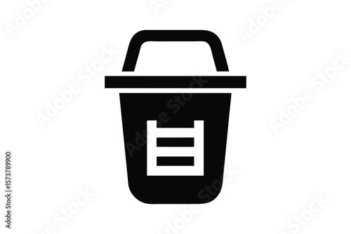 Modern minimalist black trash can icon; simple waste disposal symbol; clean, efficient design.