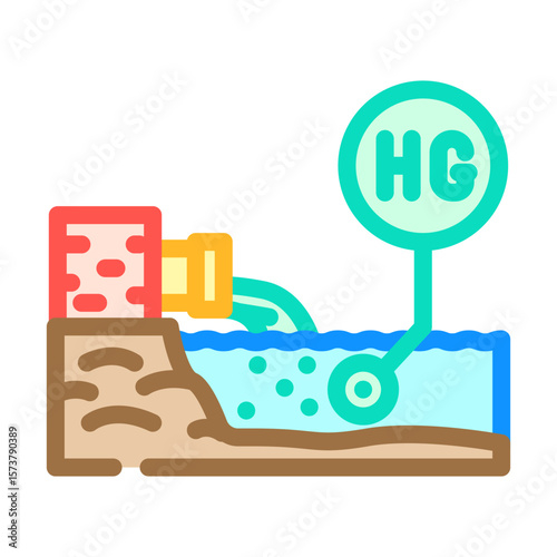 mercury pollution river industrial discharge color icon vector illustration