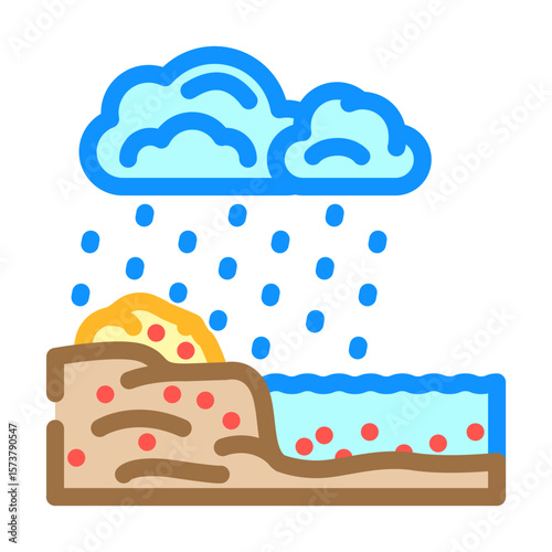 copper zinc runoff river system after heavy rainfall color icon vector illustration