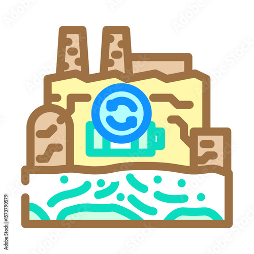 toxic waste battery recycling plant contaminating land color icon vector illustration