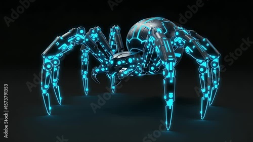 Futuristic robotic spider with glowing blue accents, intricate mechanical details, and a dark background