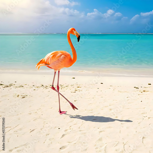 Pink Flamingo on Tropical Beach: Stunning Caribbean Paradise isolated on transparent background