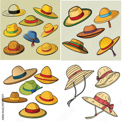 sun protect hat icon set 