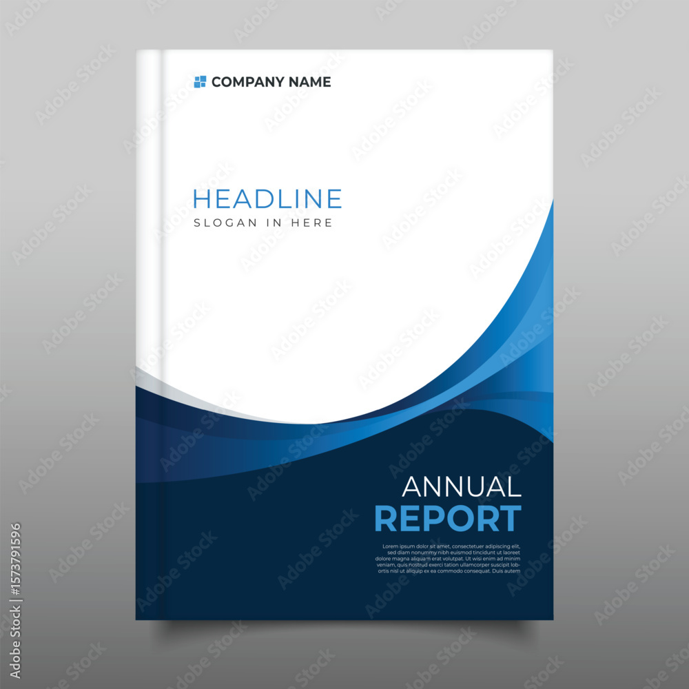 Fototapeta premium Business blue annual report cover template wavy flyer brochure design