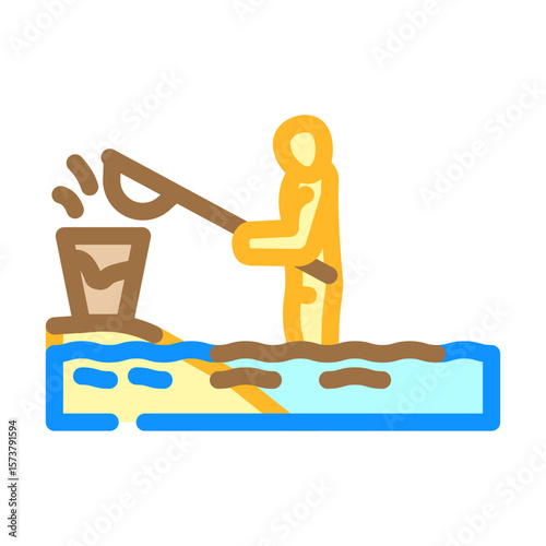 person cleaning up an oil spill color icon vector illustration