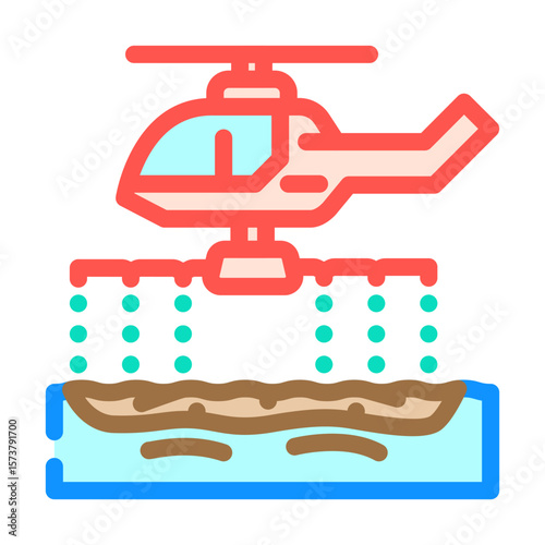 helicopter spraying dispersants oil spill color icon vector illustration