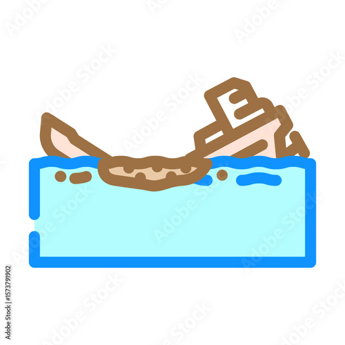 shipwreck spilling oil sea color icon vector illustration