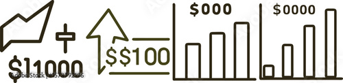 Increase in Investment Portfolio Value:  $1100 Plus $100 Equals Growth Chart Showing Financial Success